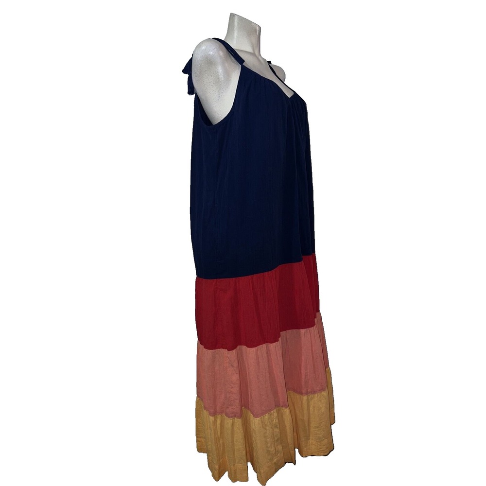 Old Navy Womens Large Colorblock Tiered Maxi Dress Navy Red Yellow Boho Tassels - Picture 3 of 6